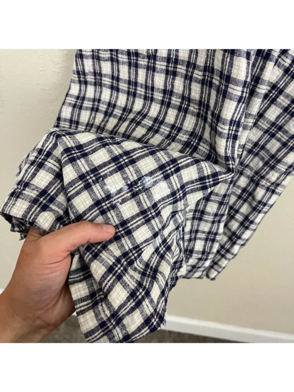 90s navy cream plaid artsy cottagecore cotton linen overall shorts